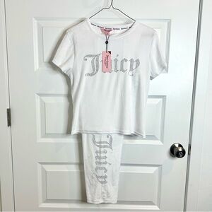 NWT Juicy Couture White Pajama Set with Lace-Up Detail